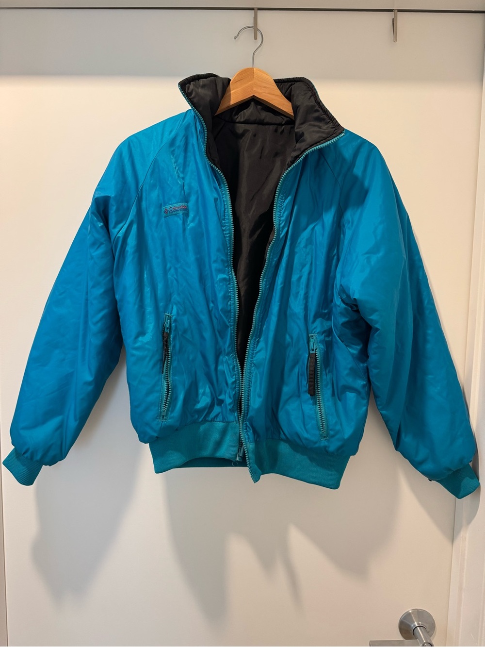 VINTAGE Columbia Teal Blue/Black Reversible Bomber Jacket Women’s M